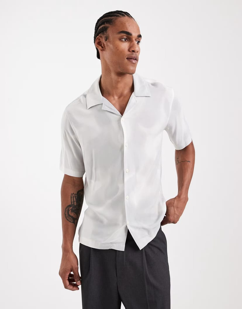 ASOS ONLY & SONS washed print revere collar shirt in white - 1