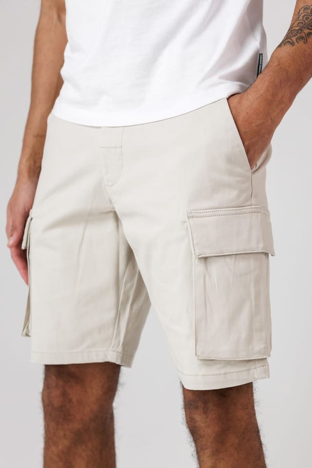 French Connection French Connection Men's Cotton Cargo Shorts in Stone - 3