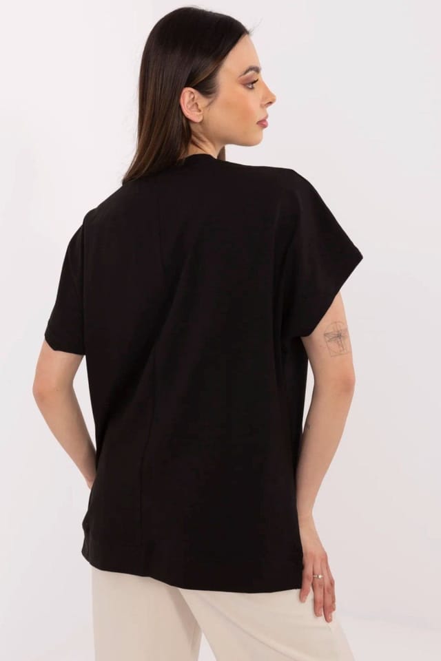 Love Lace Love Lace Women's Cotton Elastane Casual Blouse with Glow Print in Black - 3
