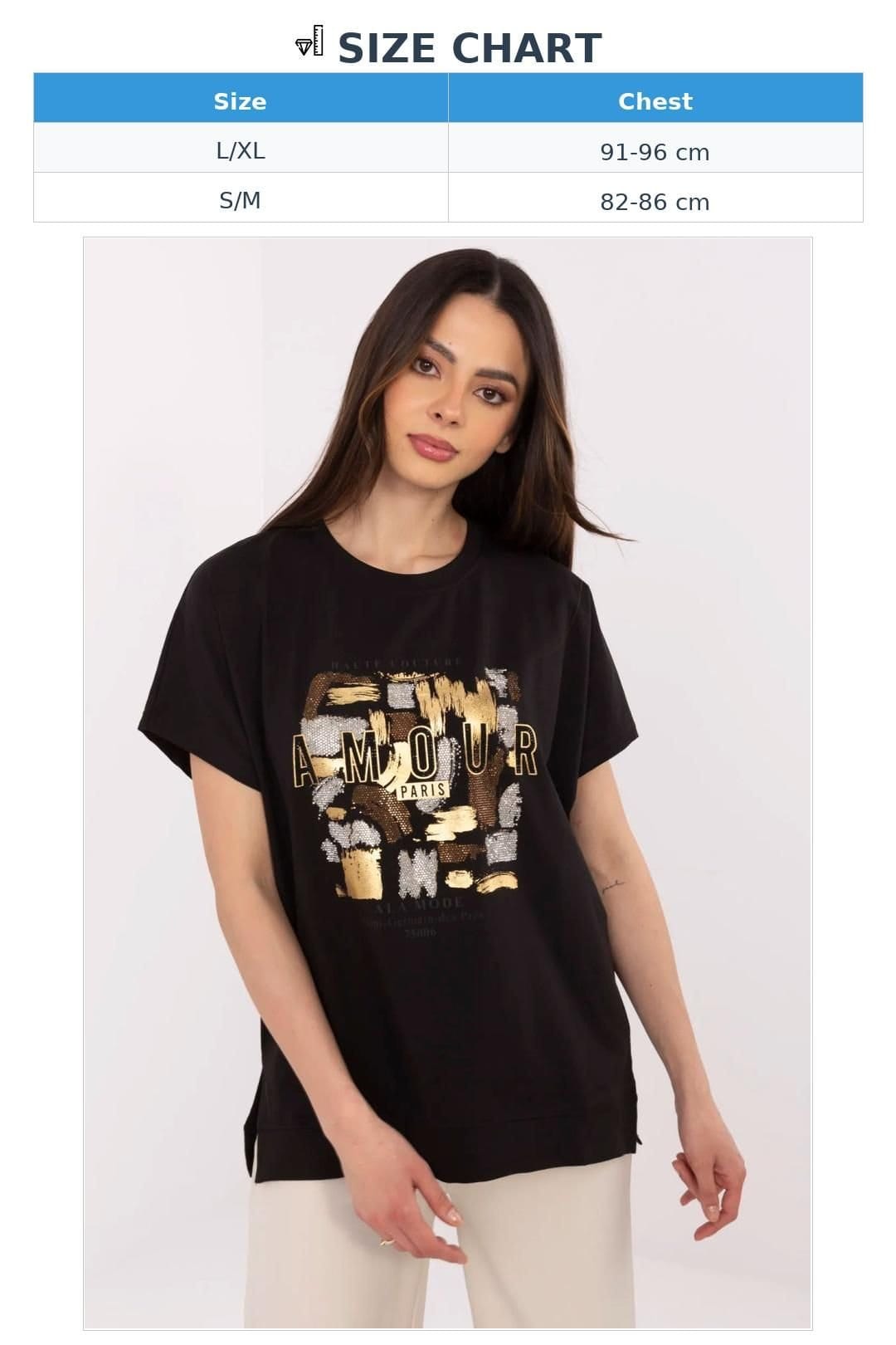 Love Lace Love Lace Women's Cotton Elastane Casual Blouse with Glow Print in Black - 4