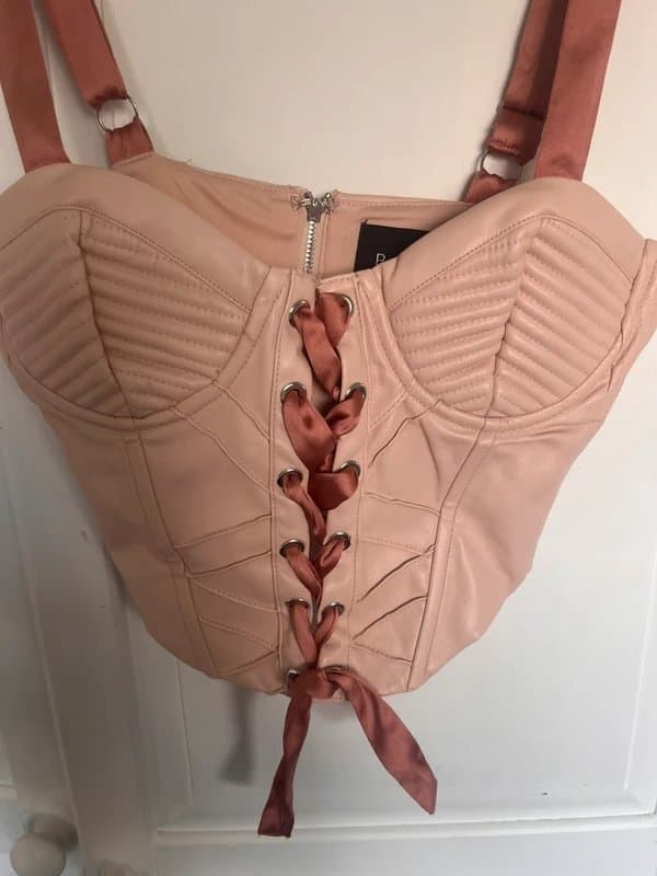 Bershka Bershka Pink Leather Ribbon Lace up corset top