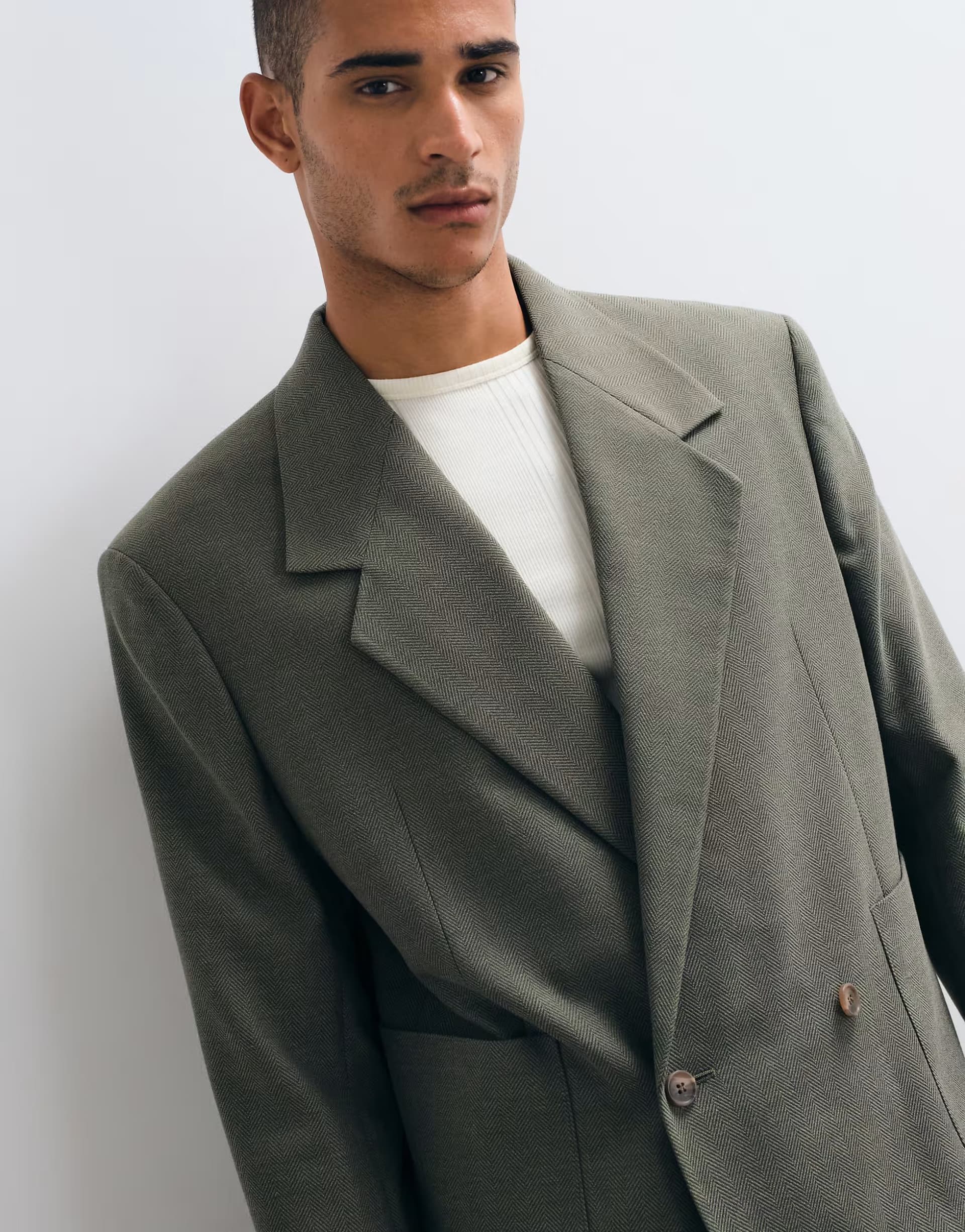 ASOS ASOS DESIGN boxy wrap suit jacket with wool in green herringbone
