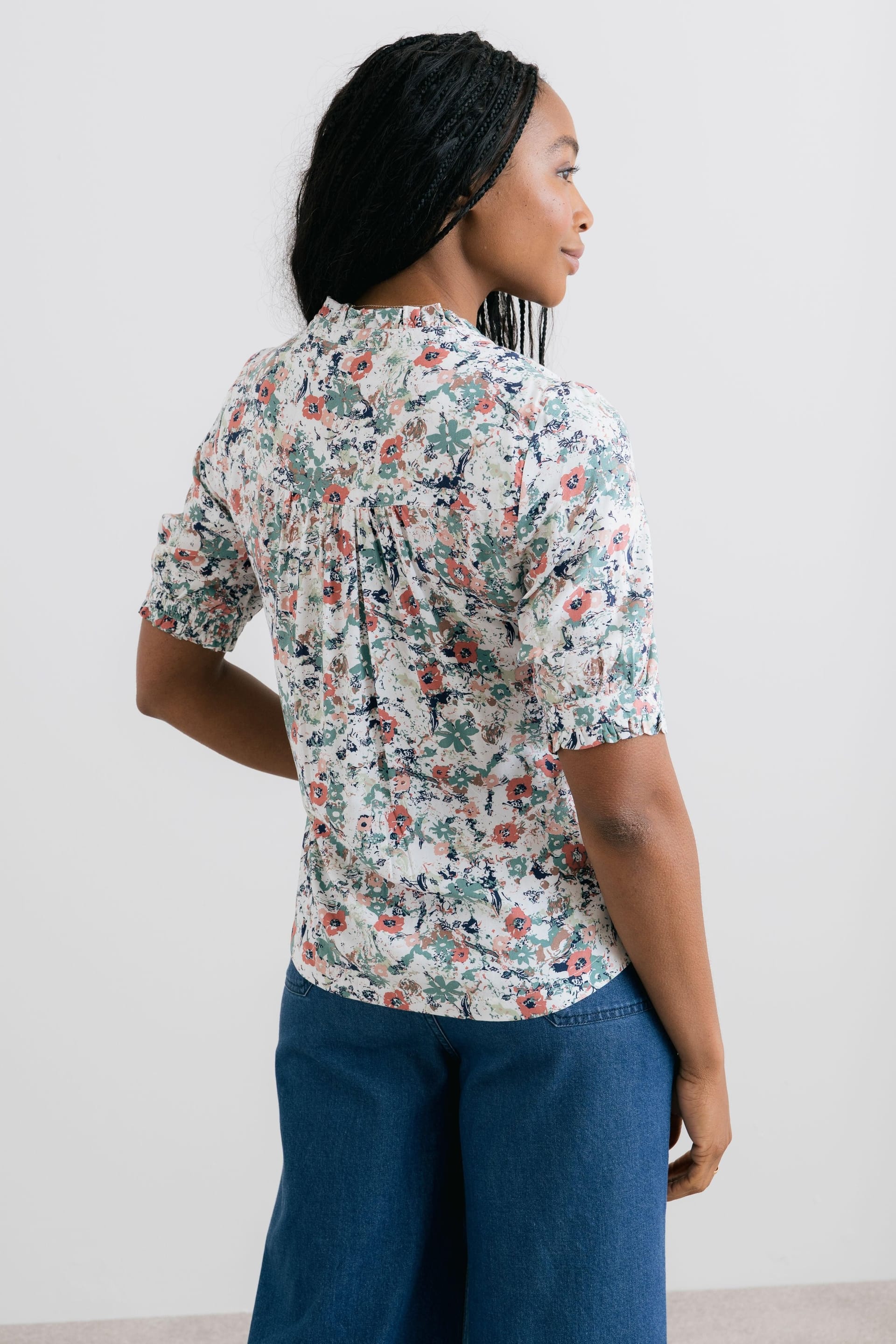 Lily & Me Lily & Me Women's Wren Printed Frill Blouse in Ecru - 4