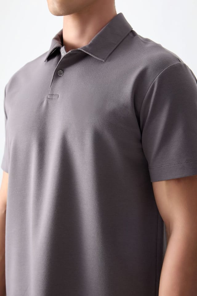 Tommy Life Tommy Life Men's Oversized Polo Collar T-Shirt in Mid Grey - 2
