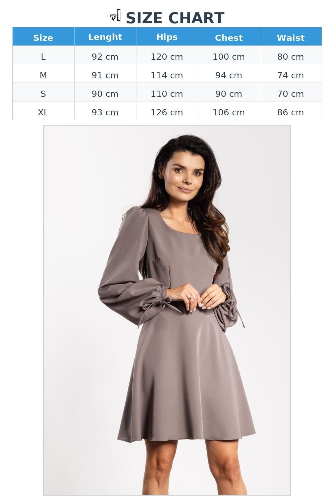 Love Lace Love Lace Women's Flared Mini Dress with Tie & Puff Sleeves in Taupe - 4