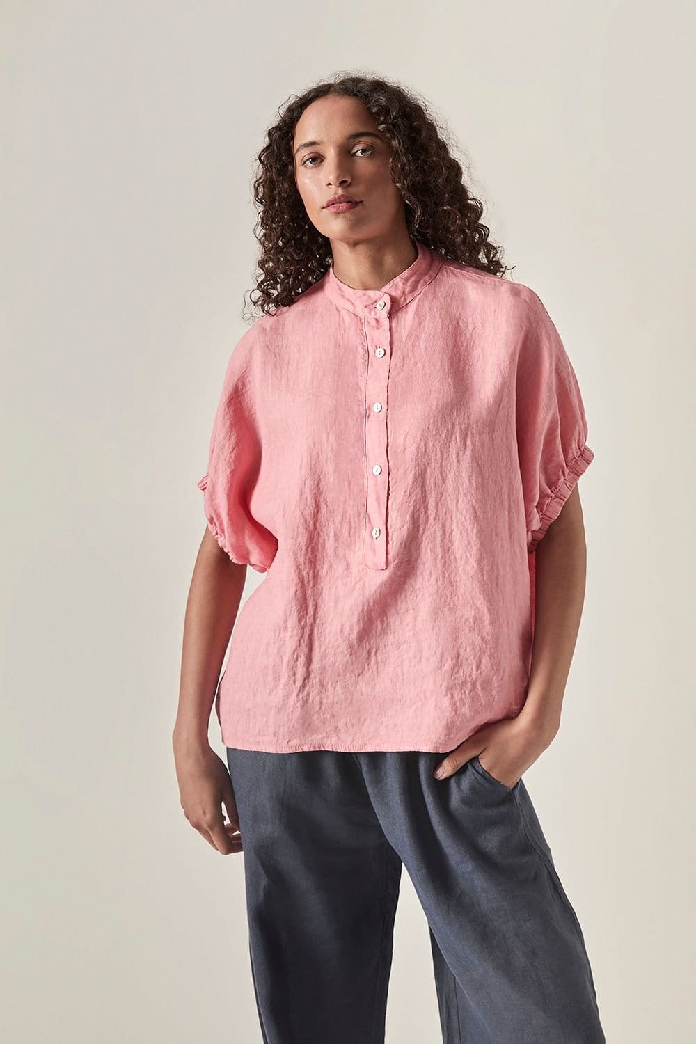 James Lakeland Women's Relaxed Linen Blouse - Pink