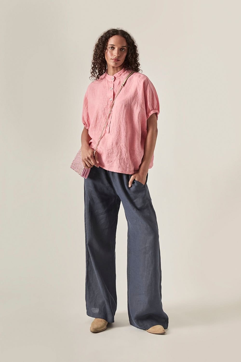 James Lakeland James Lakeland Women's Relaxed Linen Blouse - Pink - 4