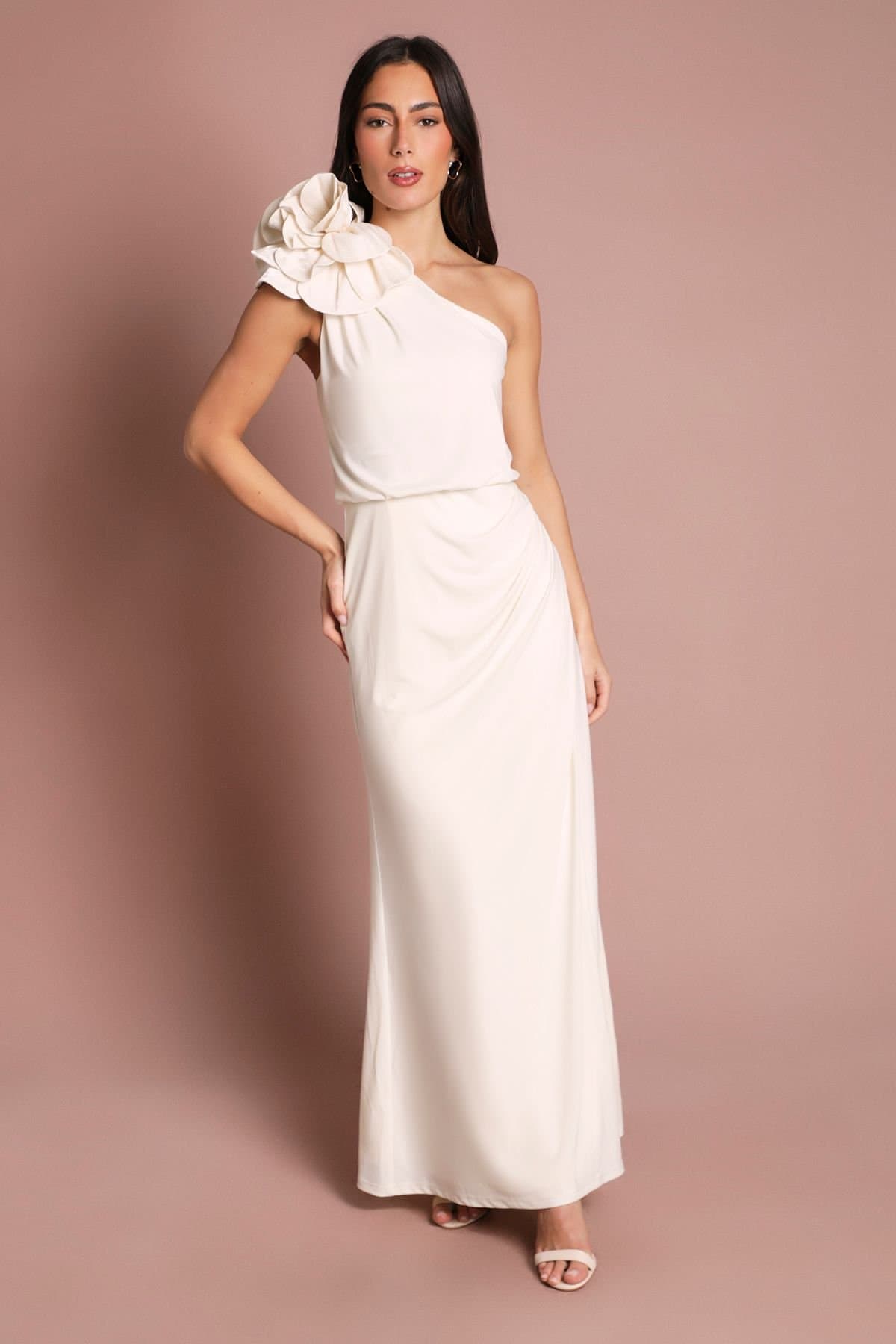 Coast Coast Women's Corsage One Shoulder Jersey Maxi Dress in Ivory