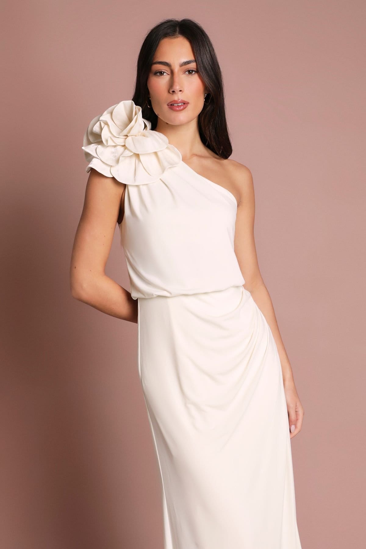 Coast Coast Women's Corsage One Shoulder Jersey Maxi Dress in Ivory - 4