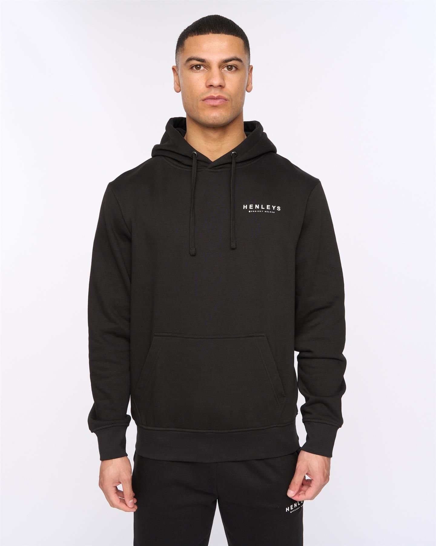 Henleys Henleys Men's Henycore Men's Regular Fit Hoodie - Soft Touch Chest Print & Warm Brushed Fleece in Black