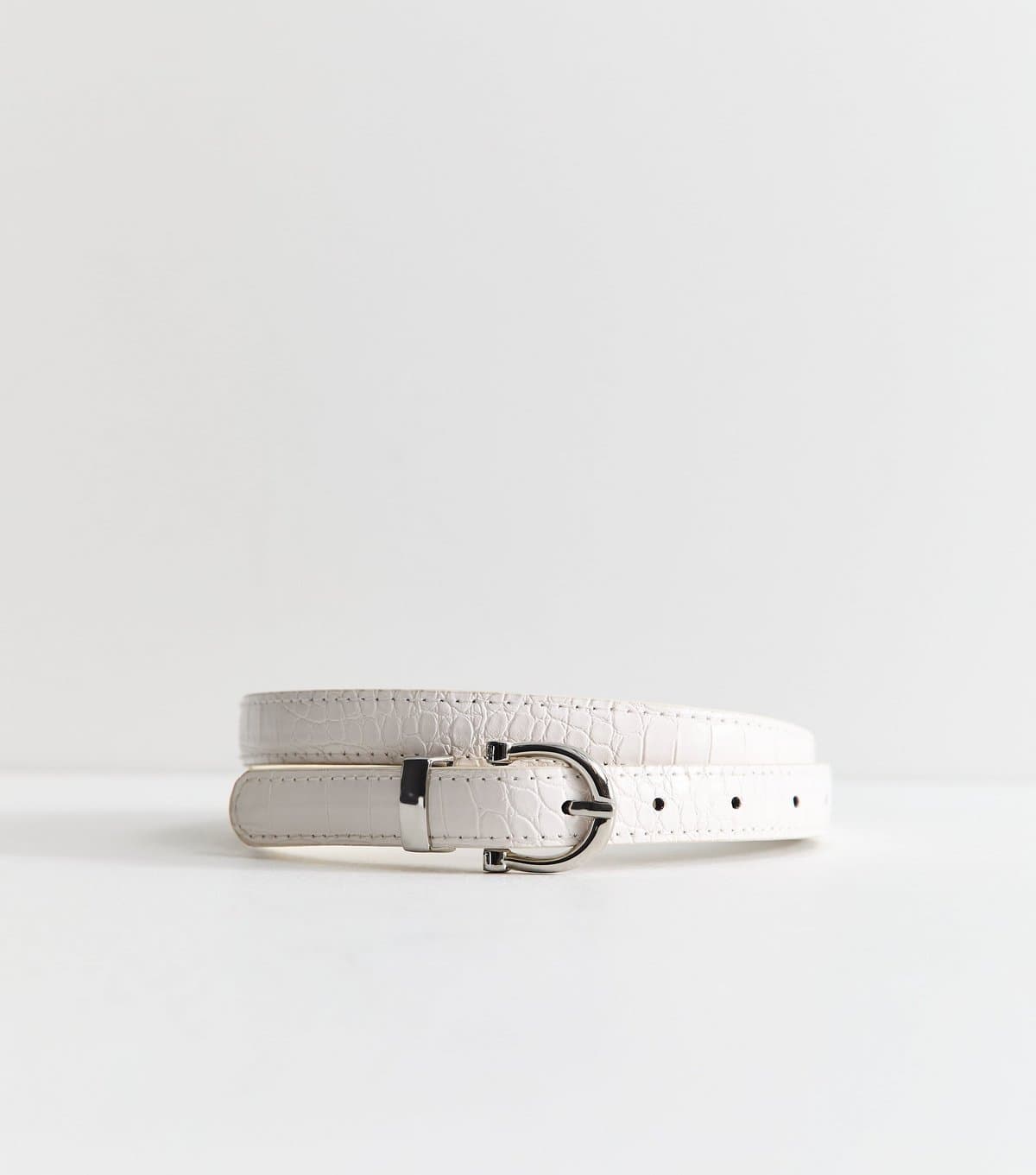 New Look New Look Cream Faux Leather Croc Embossed Skinny Belt
