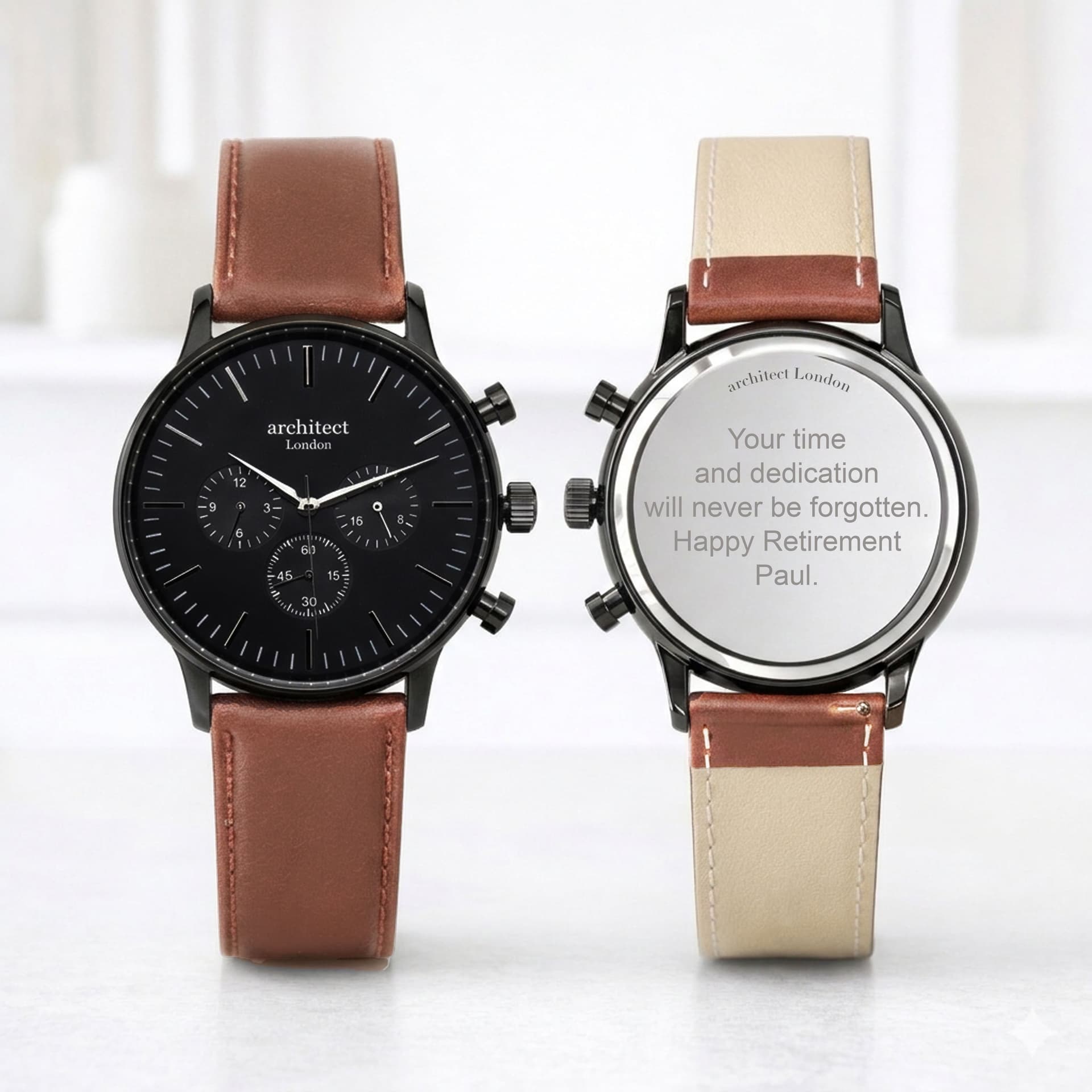 Wear We Met Wear We Met Men's Personalised Architect London Motivator Chronograph Watch in Black