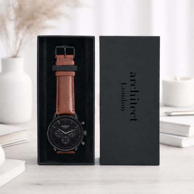 Wear We Met Wear We Met Men's Personalised Architect London Motivator Chronograph Watch in Black - 2