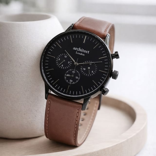 Wear We Met Wear We Met Men's Personalised Architect London Motivator Chronograph Watch in Black - 3