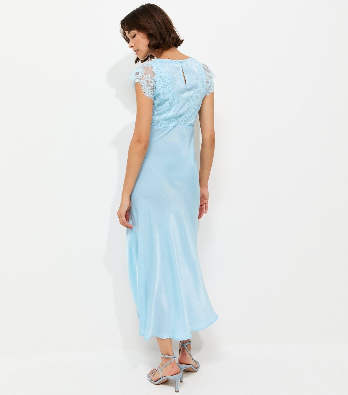 New Look Women's Light Blue Satin Lace Sleeve Split Midi Dress New Look - 4