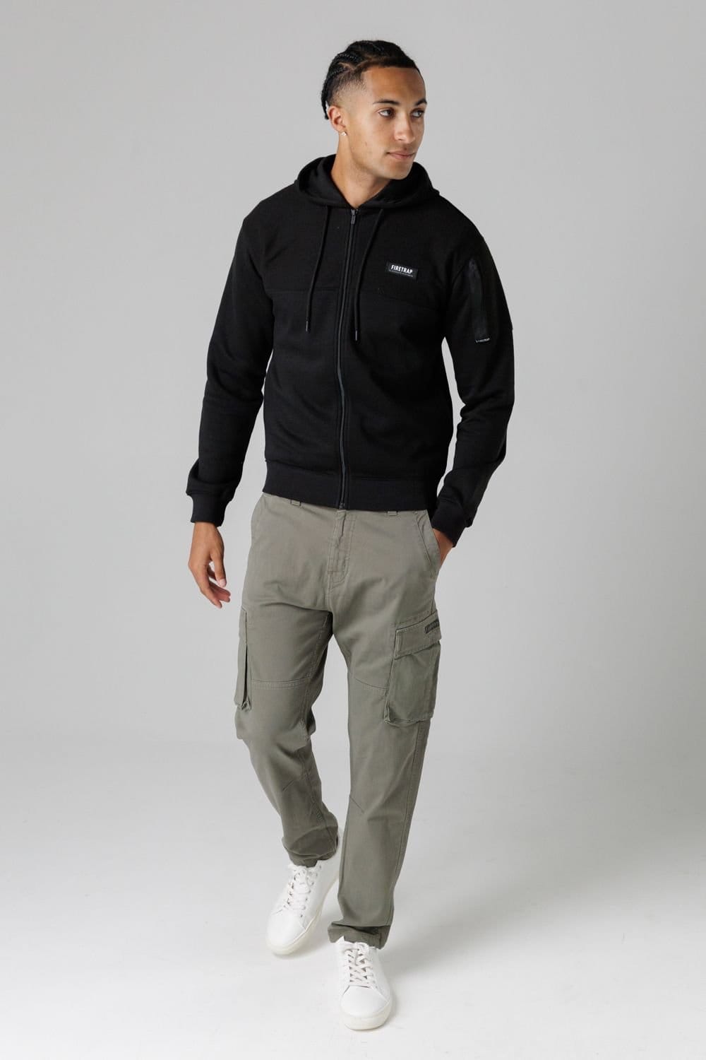 Firetrap Firetrap Men's Regular Fit Cotton Rich Zip Through Hoody with Sleeve Pocket in Black - 4