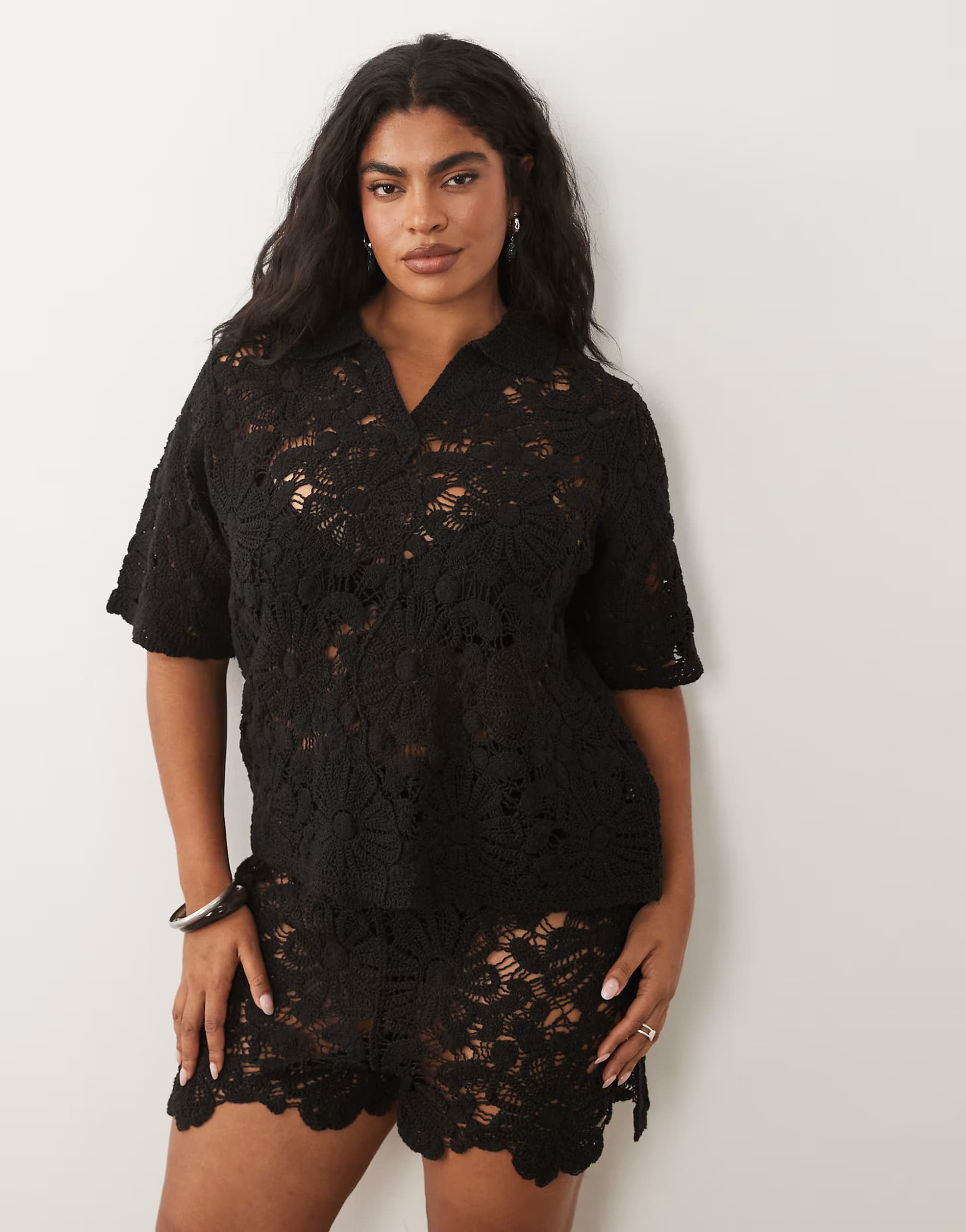 ASOS ASOS DESIGN Curve crochet short co-ord in black