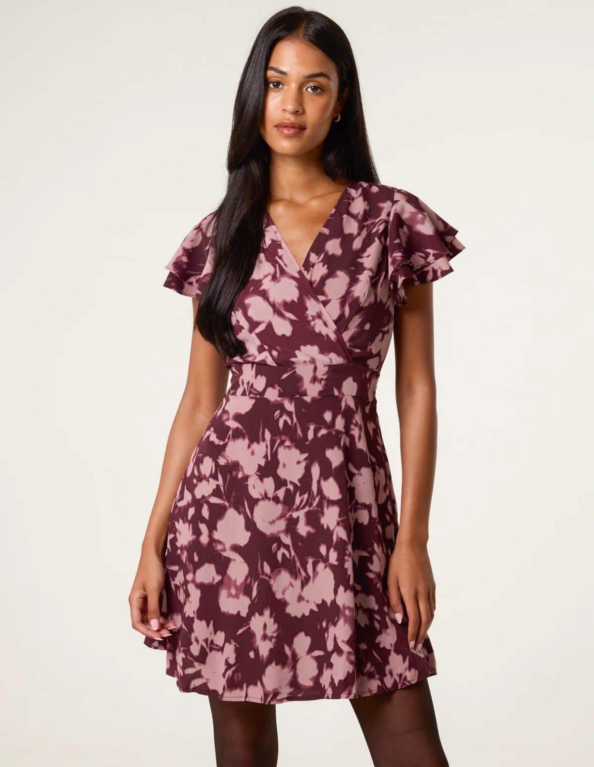 Blue Vanilla Printed Frill Sleeve Mini Dress