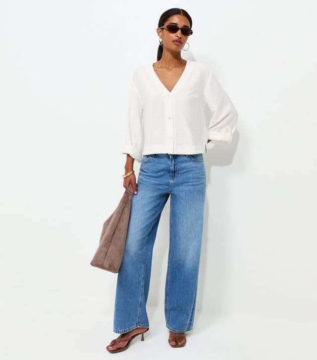 New Look Women's Cream Crinkle Texture V-Neck Shirt New Look - 3