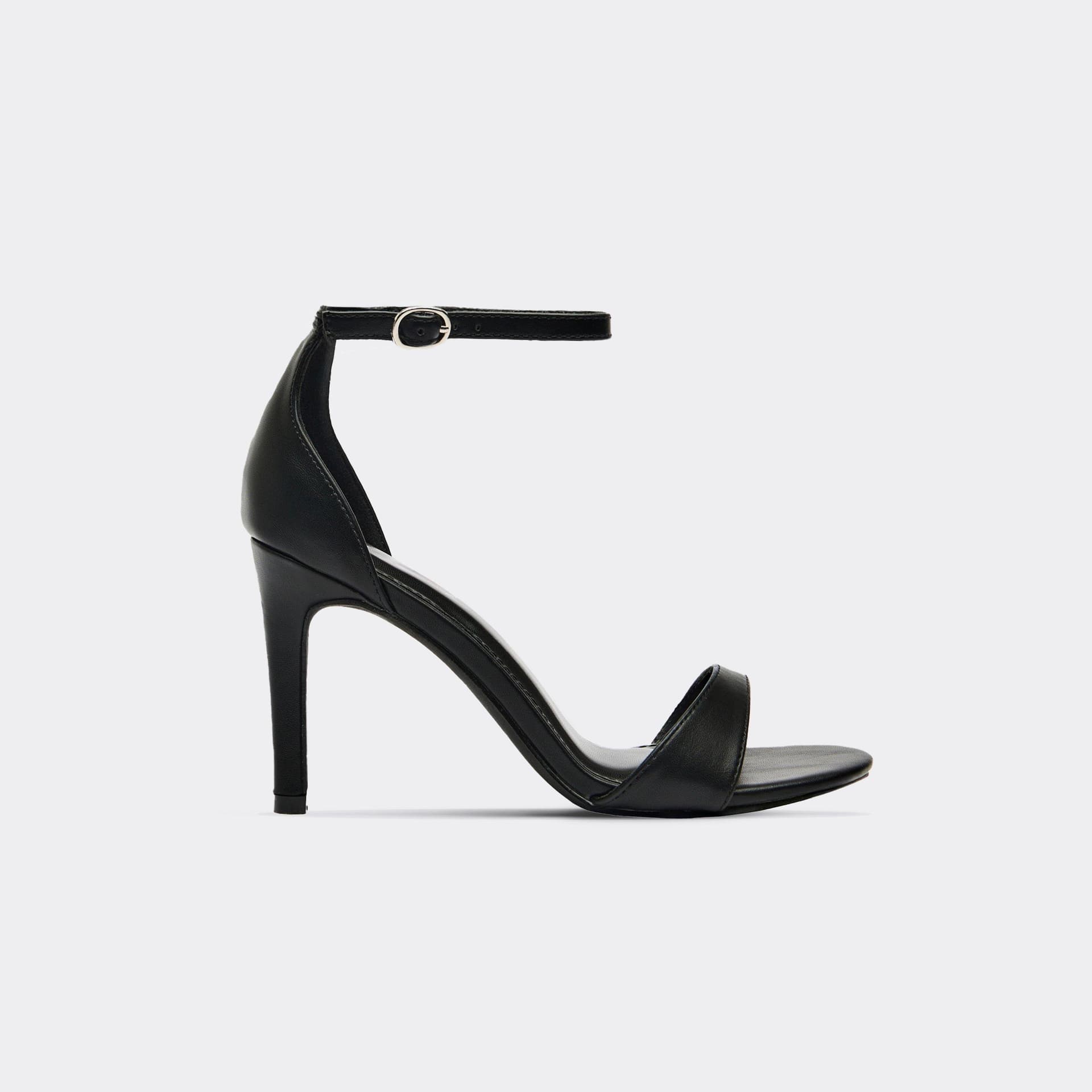 EGO Exton Ankle Strap Barely There Heel In Black Faux Leather, Women's Size UK 3