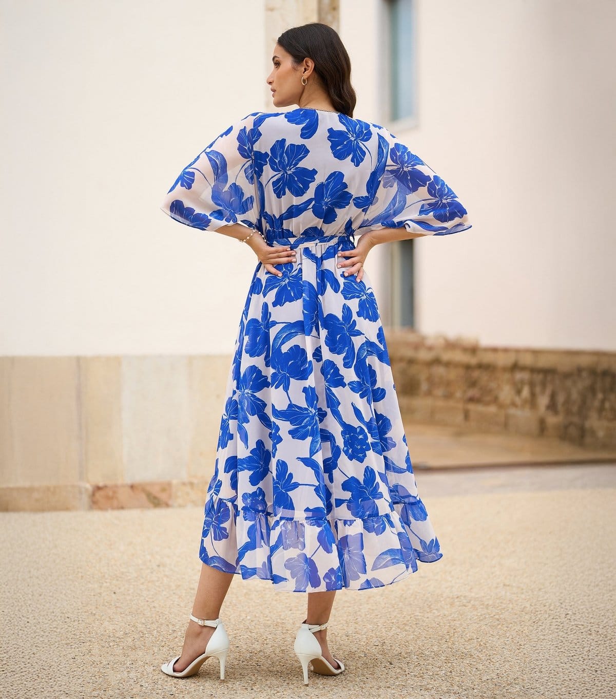 Yumi Women's Blue Floral Print Wrap Midi Dress Yumi New Look - 4