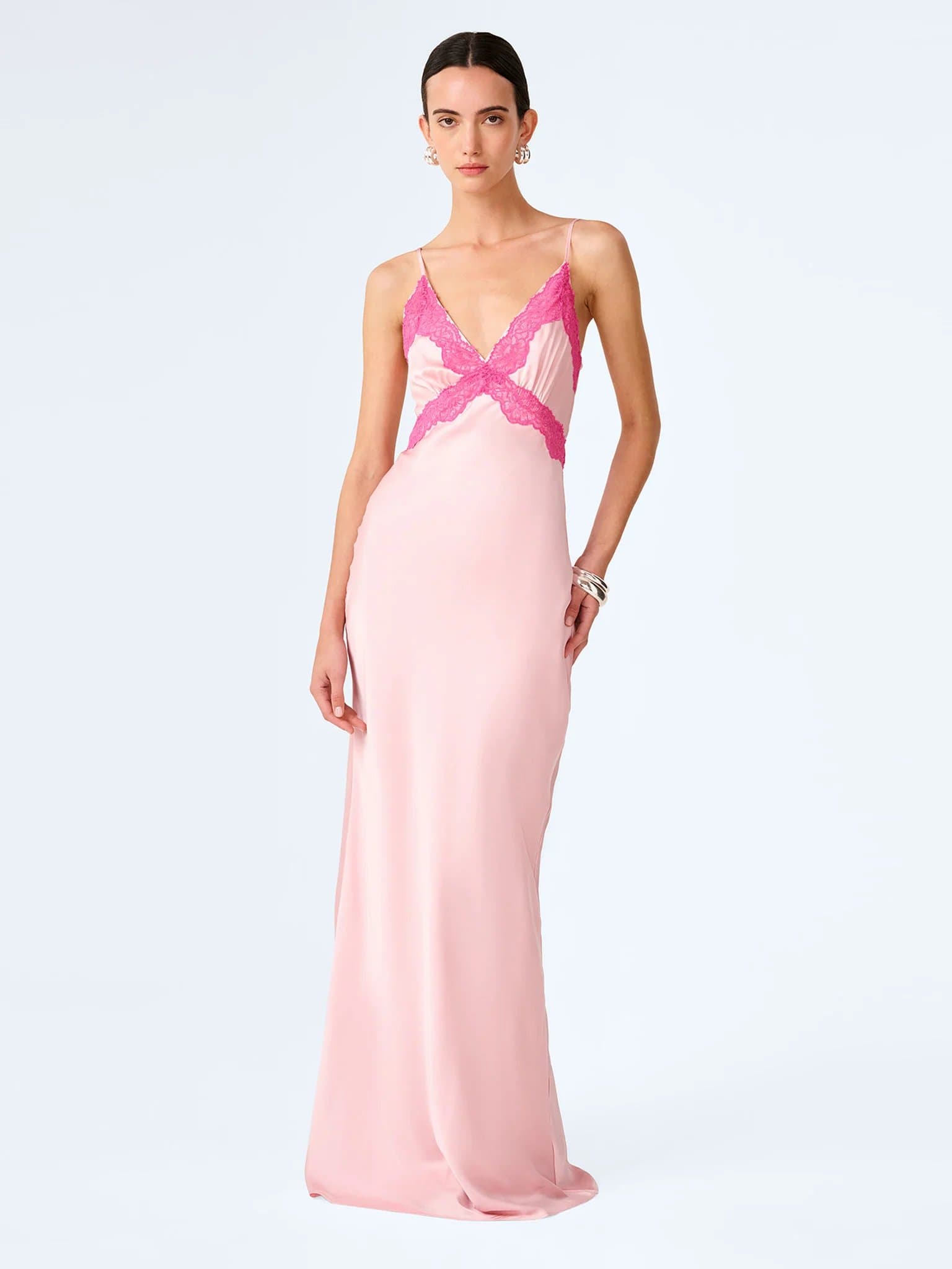 OMNES Drew Maxi Dress in Veiled Pink/Pink Yarrow Lace