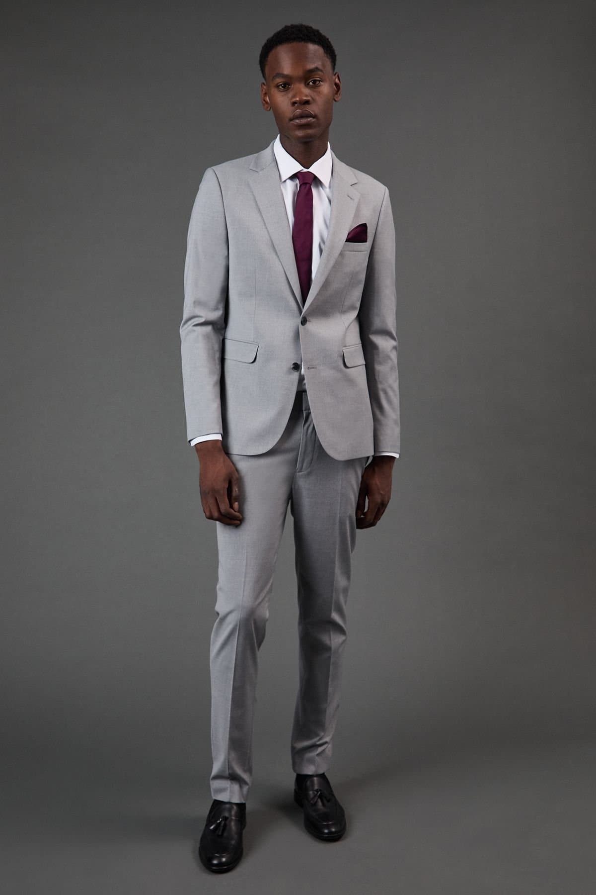 Burton Burton Men's Light Grey Skinny Fit Essential Suit Trousers