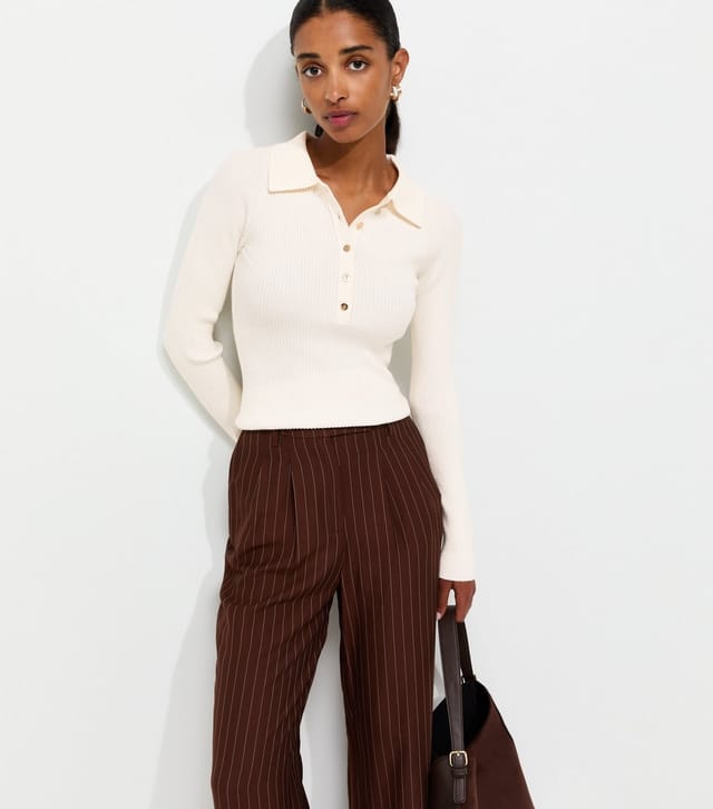 New Look Women's Cream Lightweight Ribbed Polo Top New Look - 2