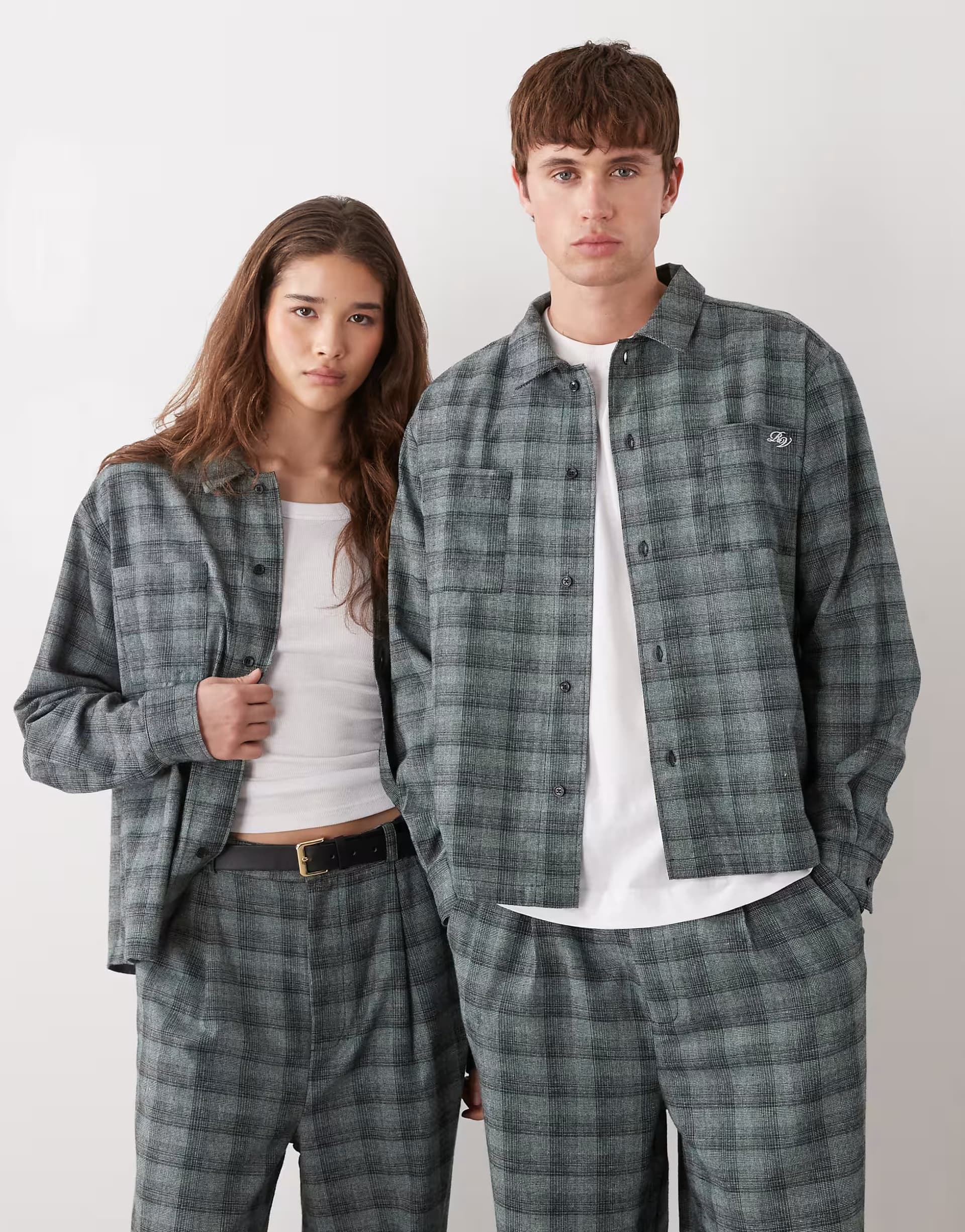 ASOS Reclaimed Vintage unisex check shirt co-ord in grey and blue check