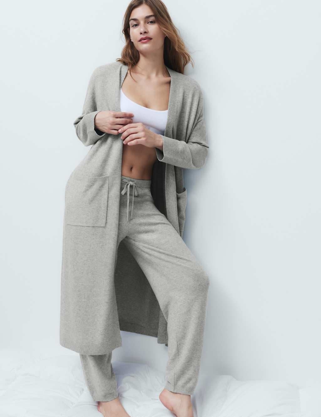 Marks & Spencer M&S Knitted Longline Wrap with Cotton Grey