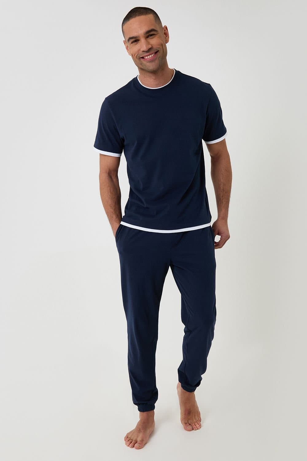 Threadbare Threadbare Men's Cotton Mock Layer Pyjama Set in Navy