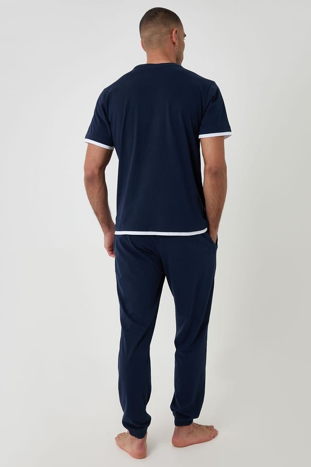 Threadbare Threadbare Men's Cotton Mock Layer Pyjama Set in Navy - 2