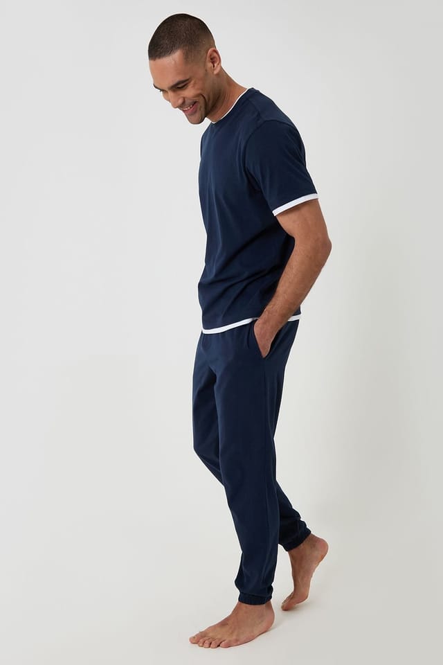 Threadbare Threadbare Men's Cotton Mock Layer Pyjama Set in Navy - 3