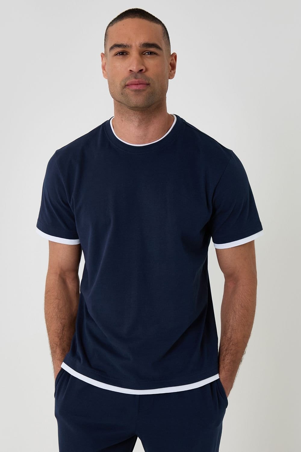 Threadbare Threadbare Men's Cotton Mock Layer Pyjama Set in Navy - 4