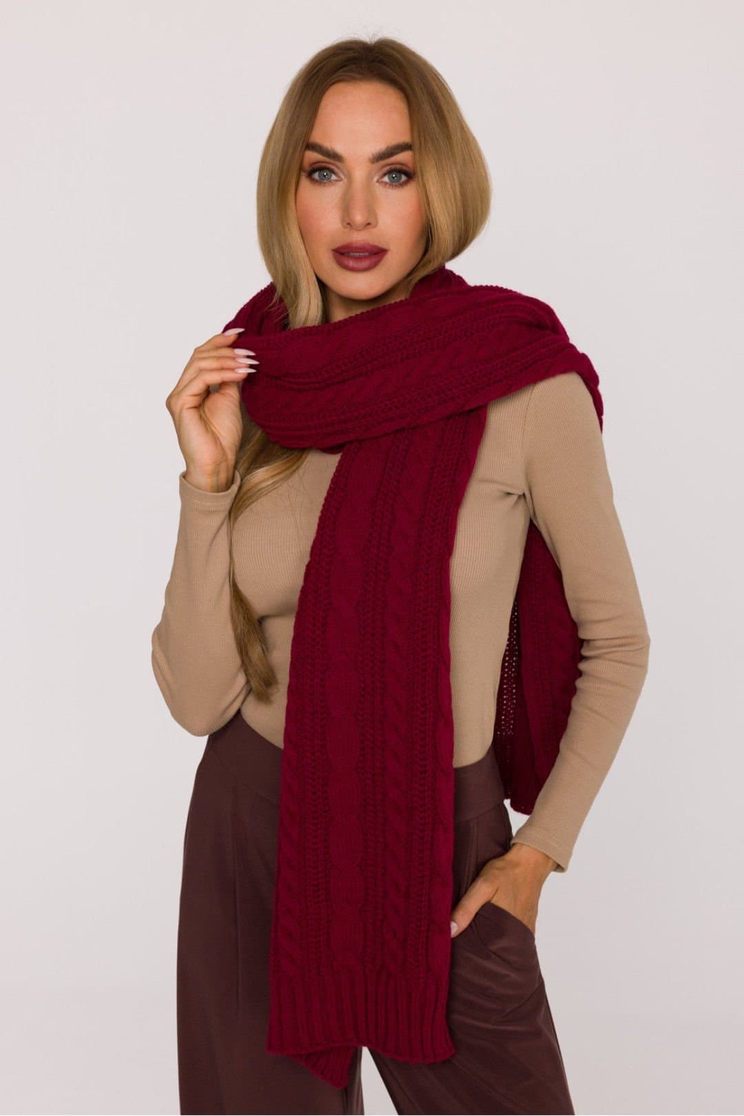 Love Lace Love Lace Burgundy Braided Thick Weave Soft Yarn Long Scarf