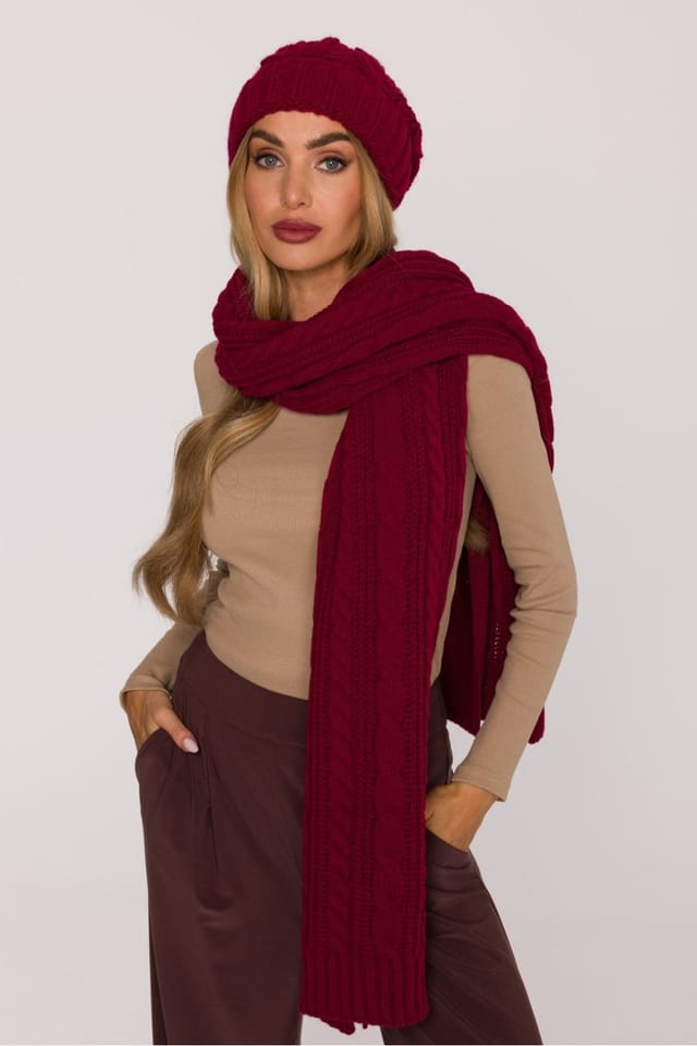 Love Lace Love Lace Women's Braided Thick Weave Soft Yarn Long Scarf Wide Warm Wrap in Burgundy - 2