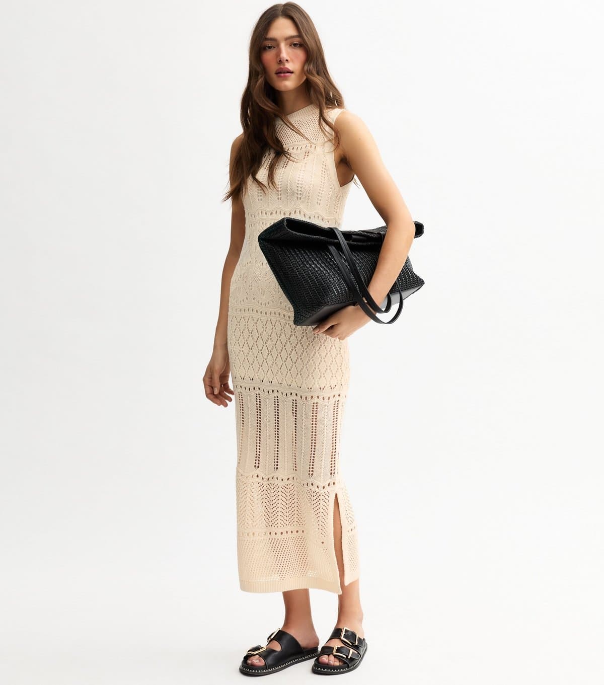 New Look Women's Cream Open Knit Maxi Dress New Look