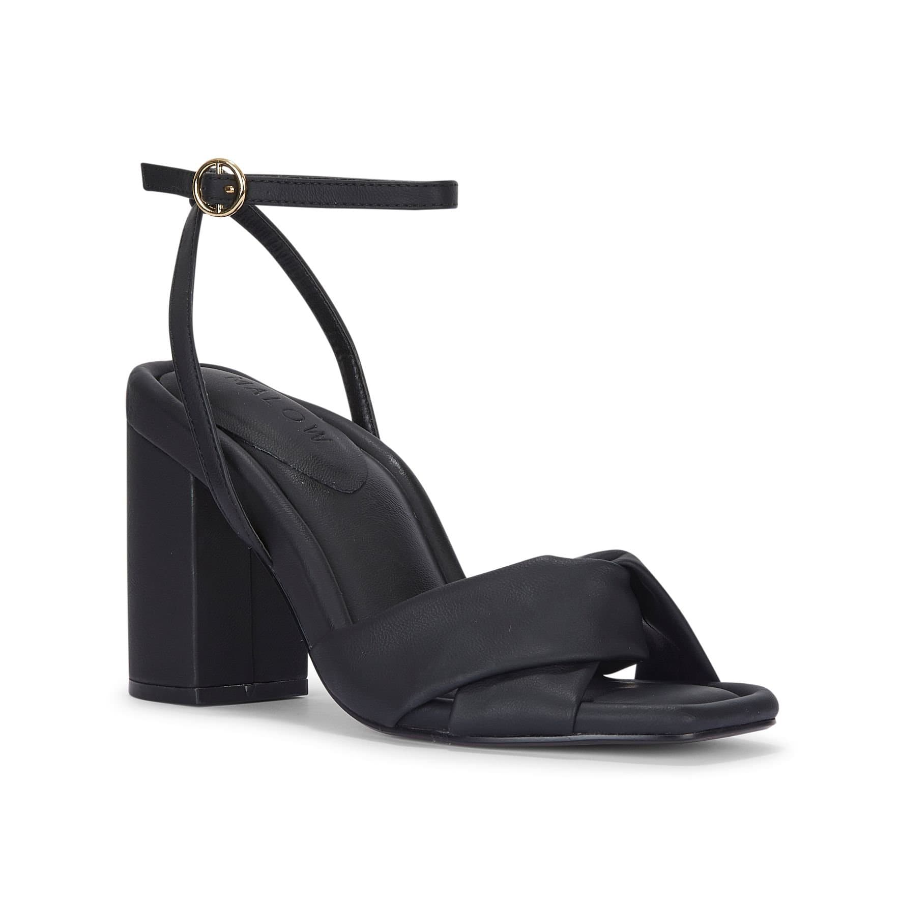 MALOW LONDON MALOW LONDON Women's Molly Heeled Sandals Buckle Strap PU Open Toe Block Heel Shoes in Black
