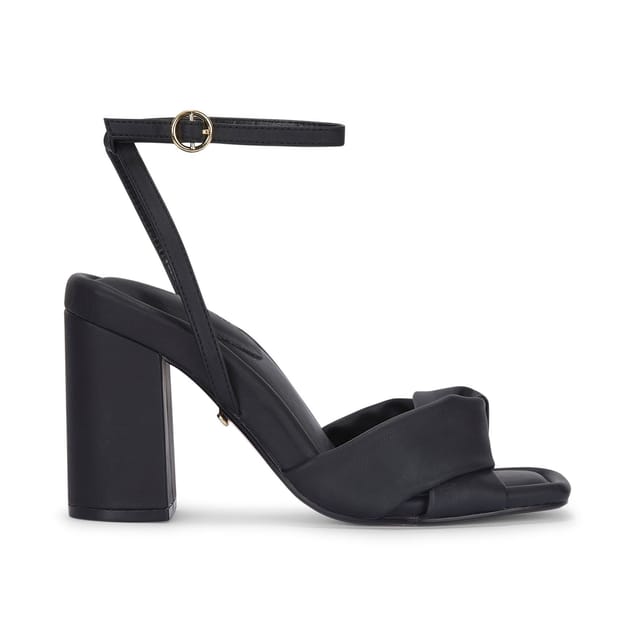 MALOW LONDON MALOW LONDON Women's Molly Heeled Sandals Buckle Strap PU Open Toe Block Heel Shoes in Black - 3
