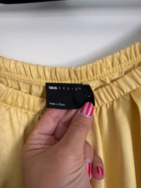 ASOS Design New yellow silk trousers with lace detail sides ASOS