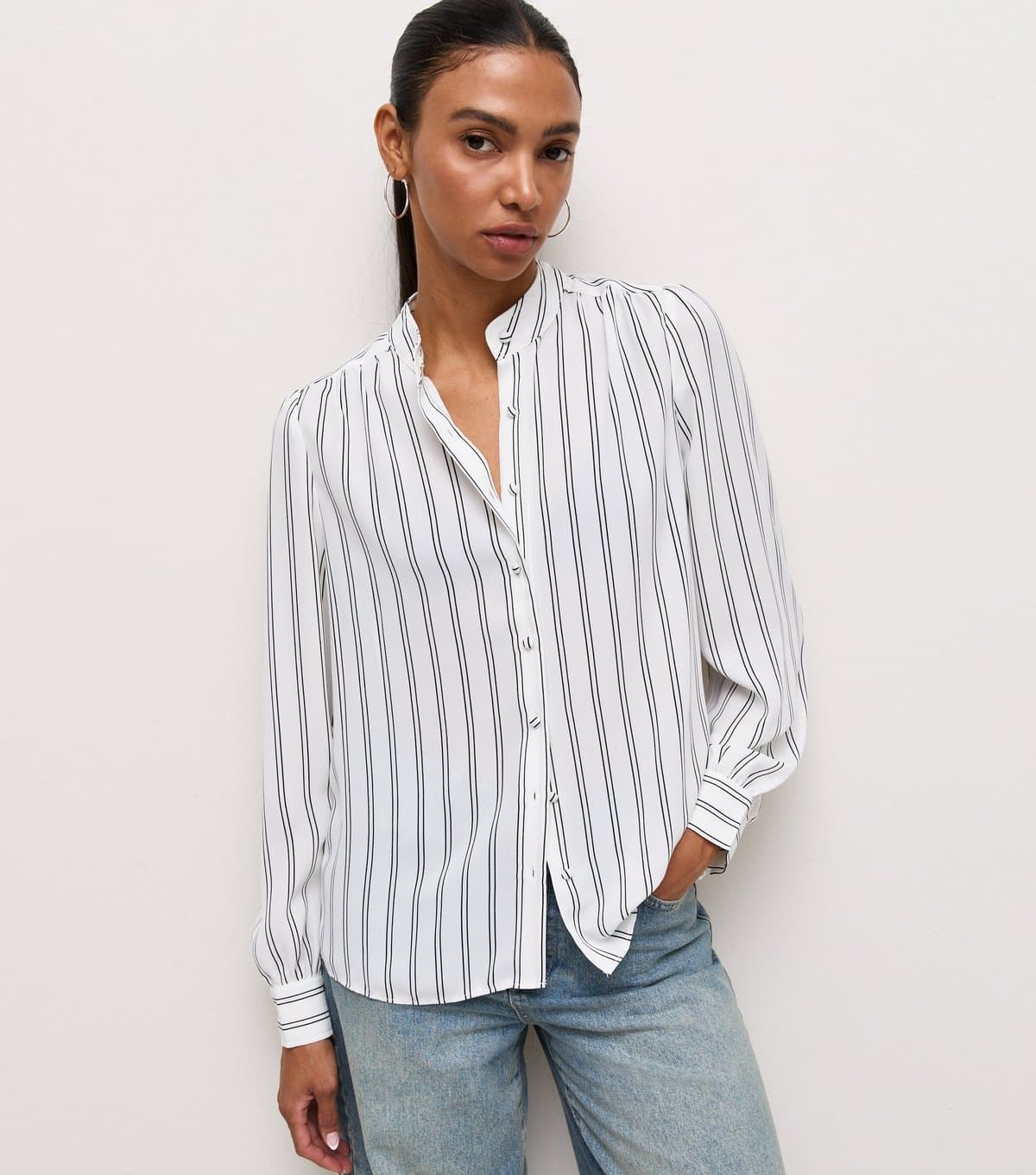 New Look Women's Cream Striped Long Sleeve Shirt New Look
