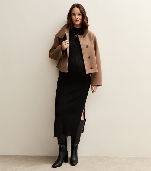 New Look Women's Maternity Black High Neck Side Slit Ribbed Jersey Midi Dress New Look - 3