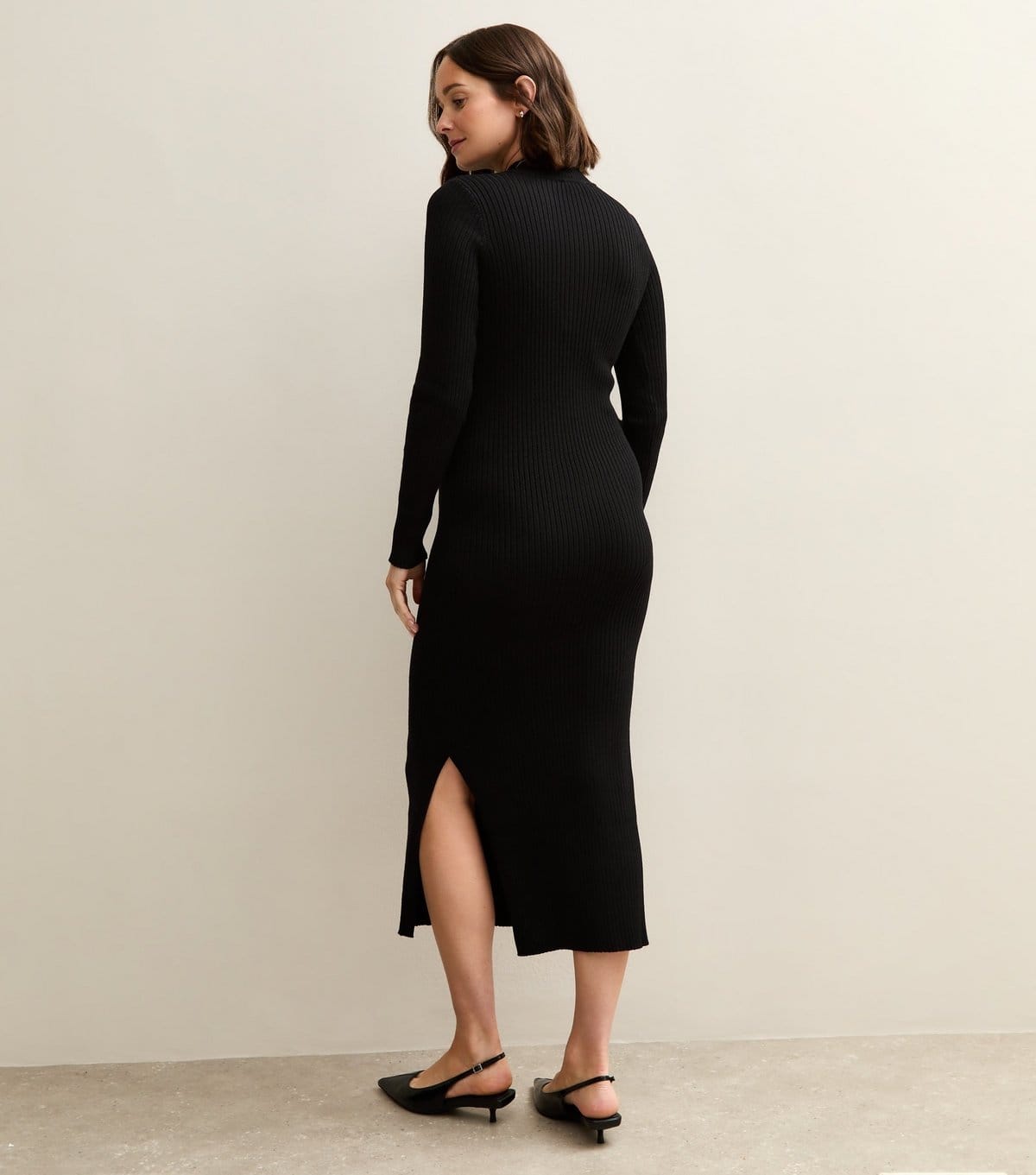 New Look Women's Maternity Black High Neck Side Slit Ribbed Jersey Midi Dress New Look - 4