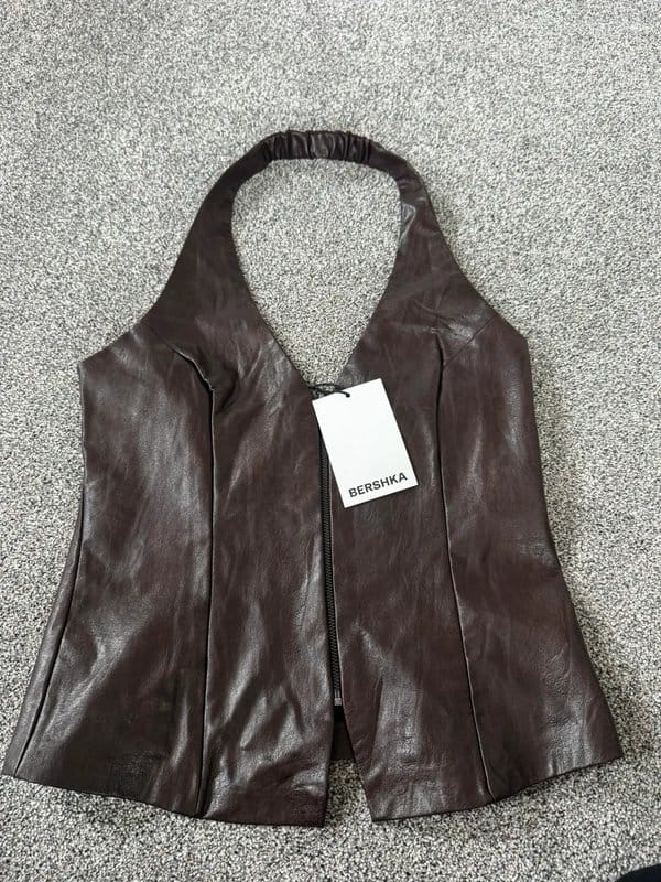 Bershka Brown Leather Halter Neck Top