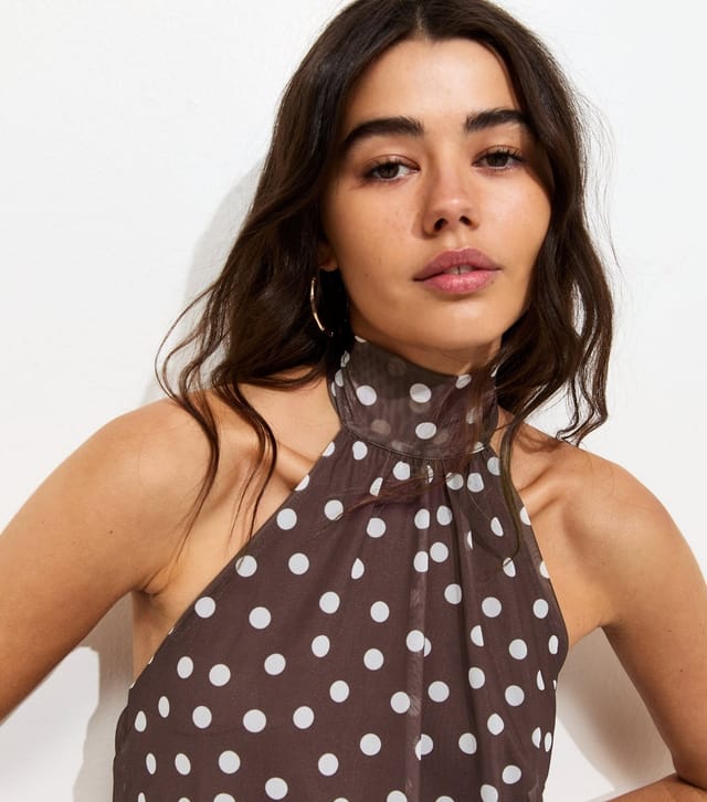New Look Women's Brown Spot Print Halter Neck Mesh Mini Dress New Look - 3