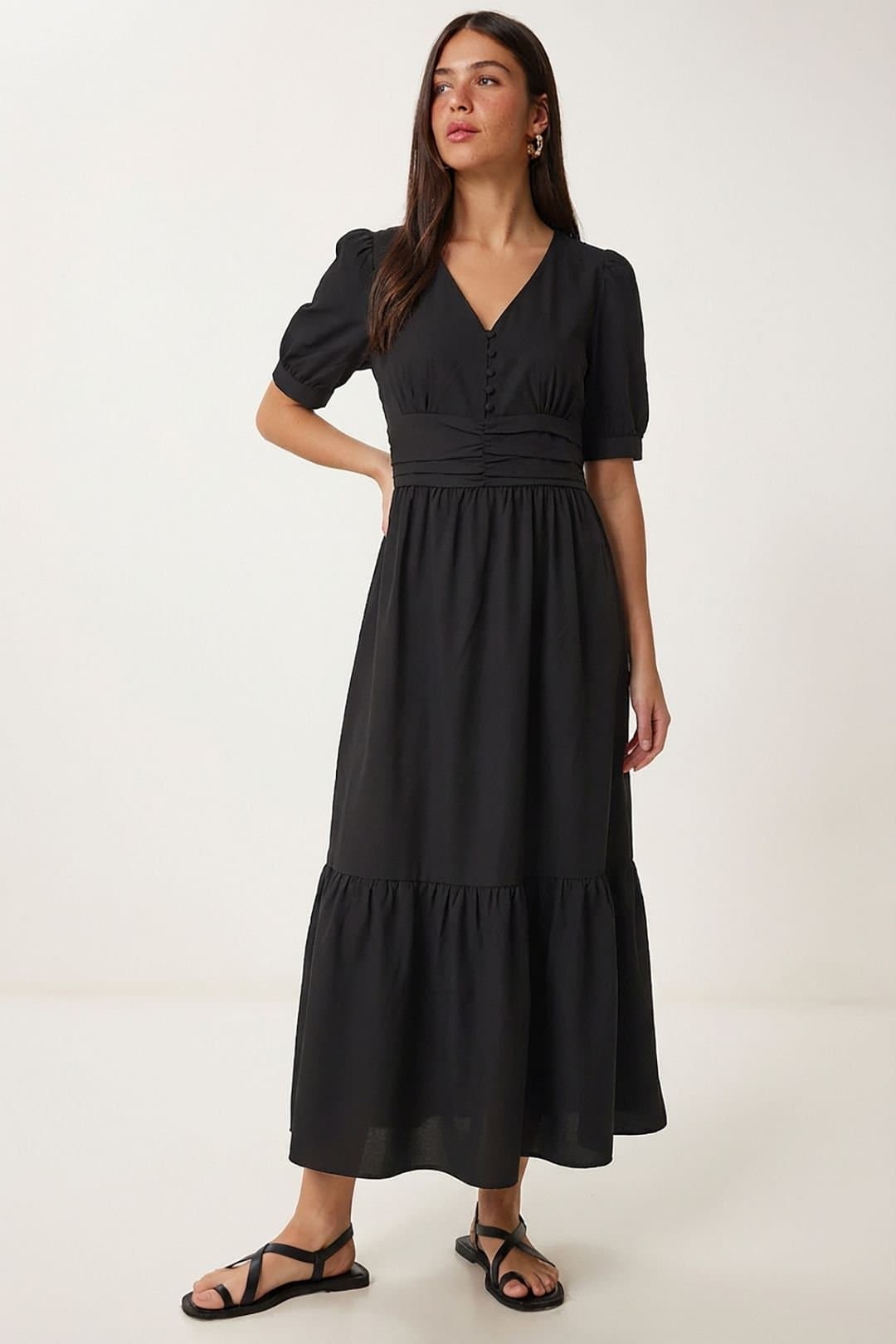 Happiness Istanbul Happiness Istanbul Women's Cotton-blend Poplin Maxi Dress in Black