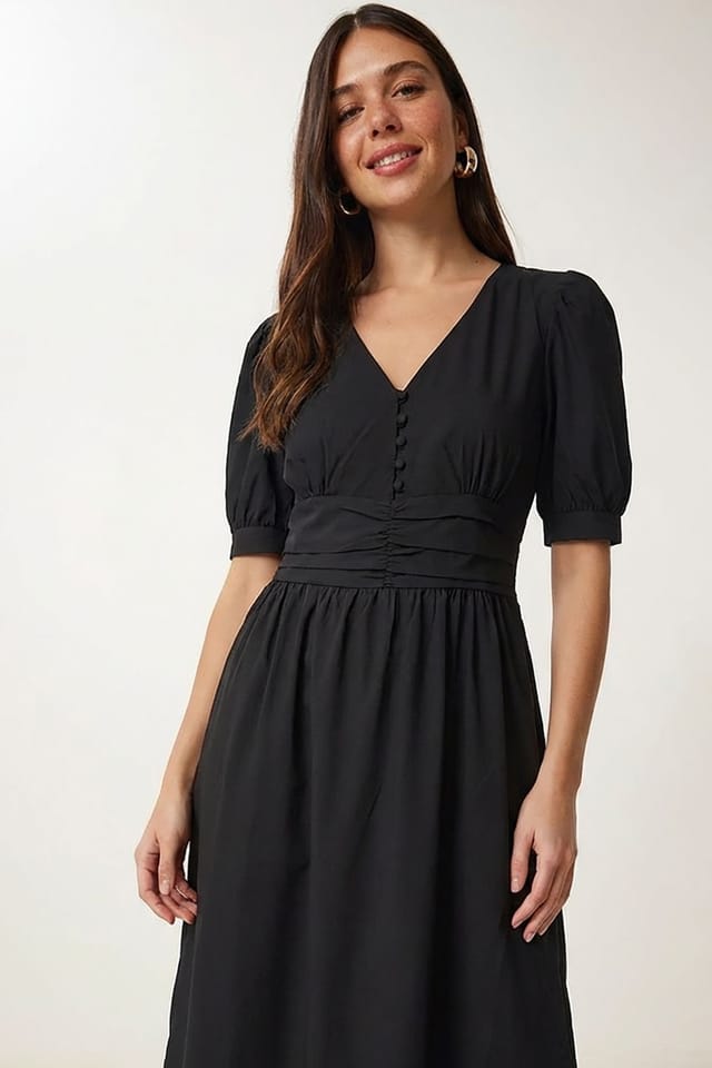 Happiness Istanbul Happiness Istanbul Women's Cotton-blend Poplin Maxi Dress in Black - 2