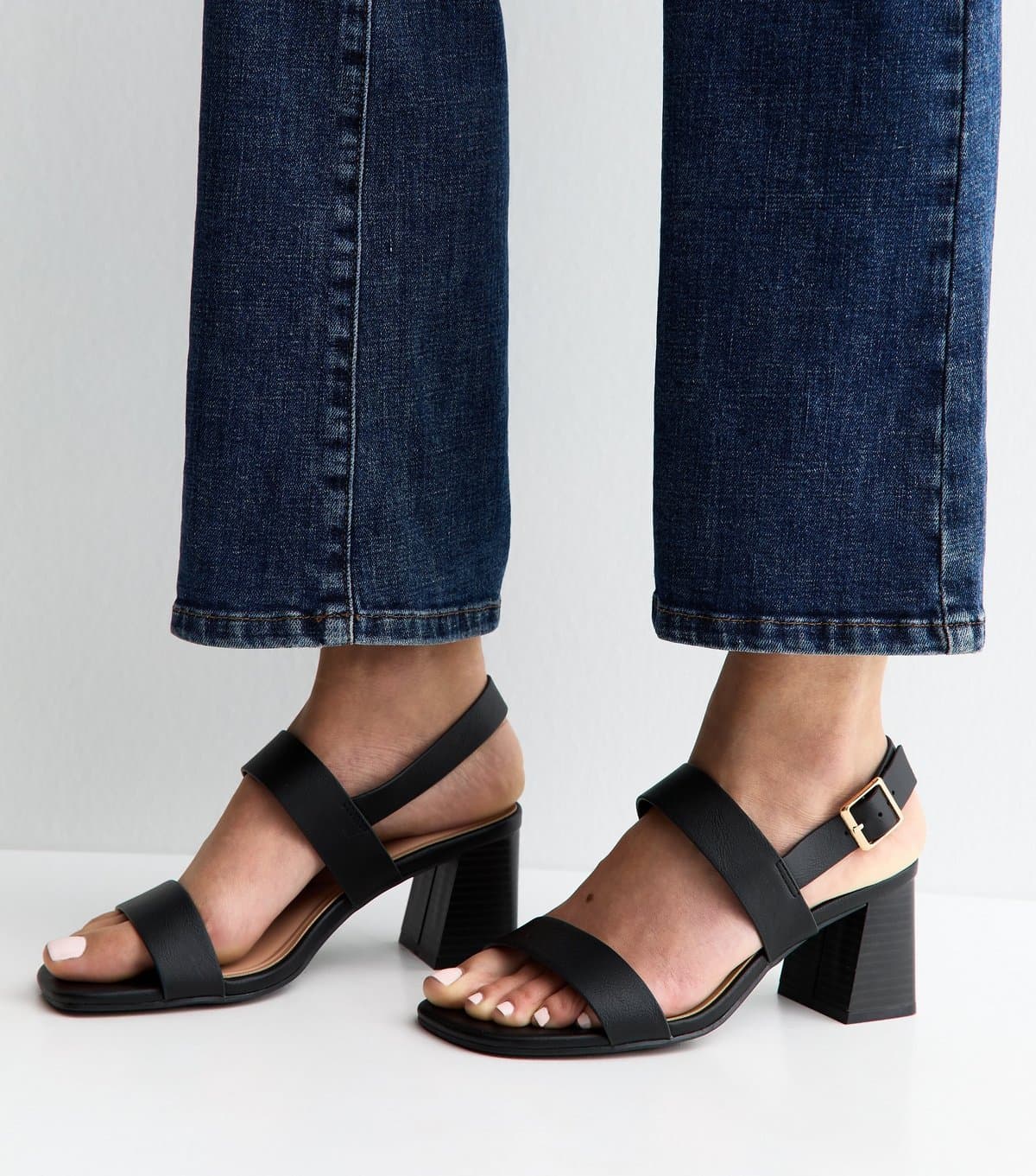 New Look New Look Black Faux Leather Double Strap Heeled Sandals