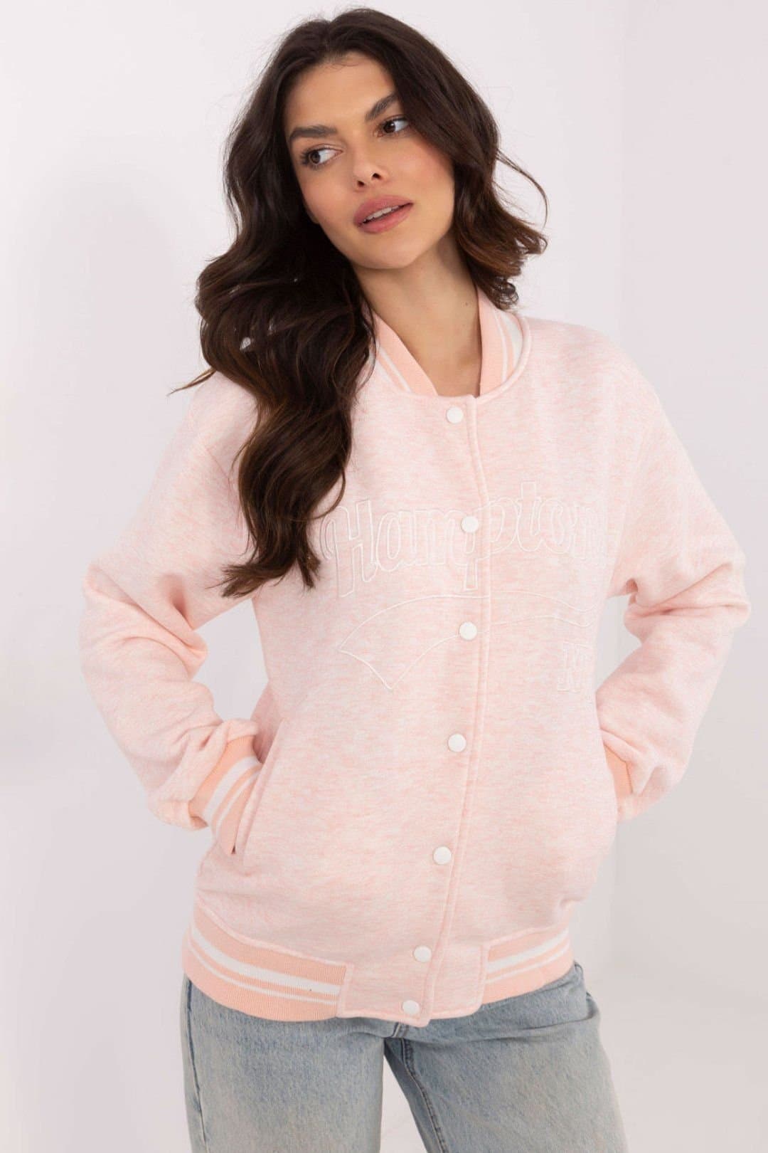Love Lace Love Lace Women's Cotton Polyester Bomber Jacket with Patches in Pink