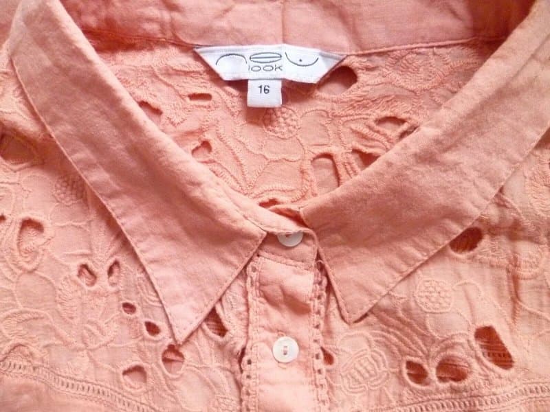 New Look New Look Women's Casual Peach Embroidered Sleeveless Button Up Top Tee Blouse 16